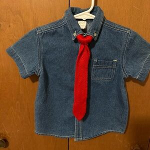 Kids Denim Shirt with Red Knit Tie